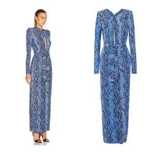 DUNDAS Snake Print Long Sleeve Maxi Blue and Black Long Sleeve Dress